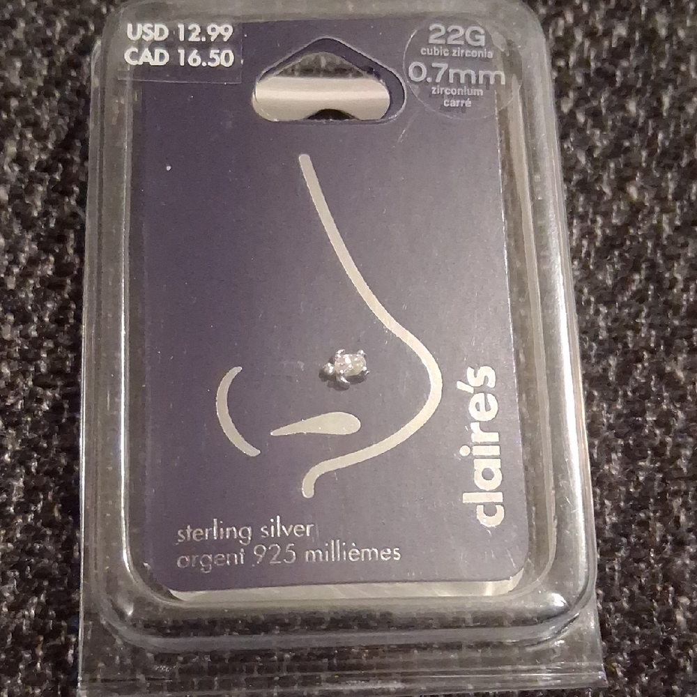 Claire's Sterling Silver Nose Ring with Clear Gem